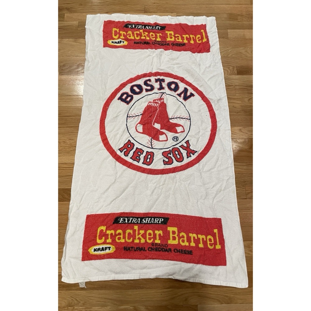 Vtg Boston Red Sox Beach Towel Cracker Barrel Cheese Kraft White Cotton Promo
